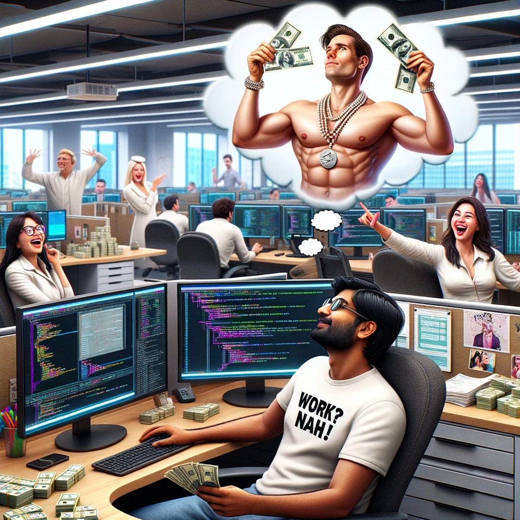 DALLE 2023 10 17 232301   Photo like render of an open plan office An Indian programmer e