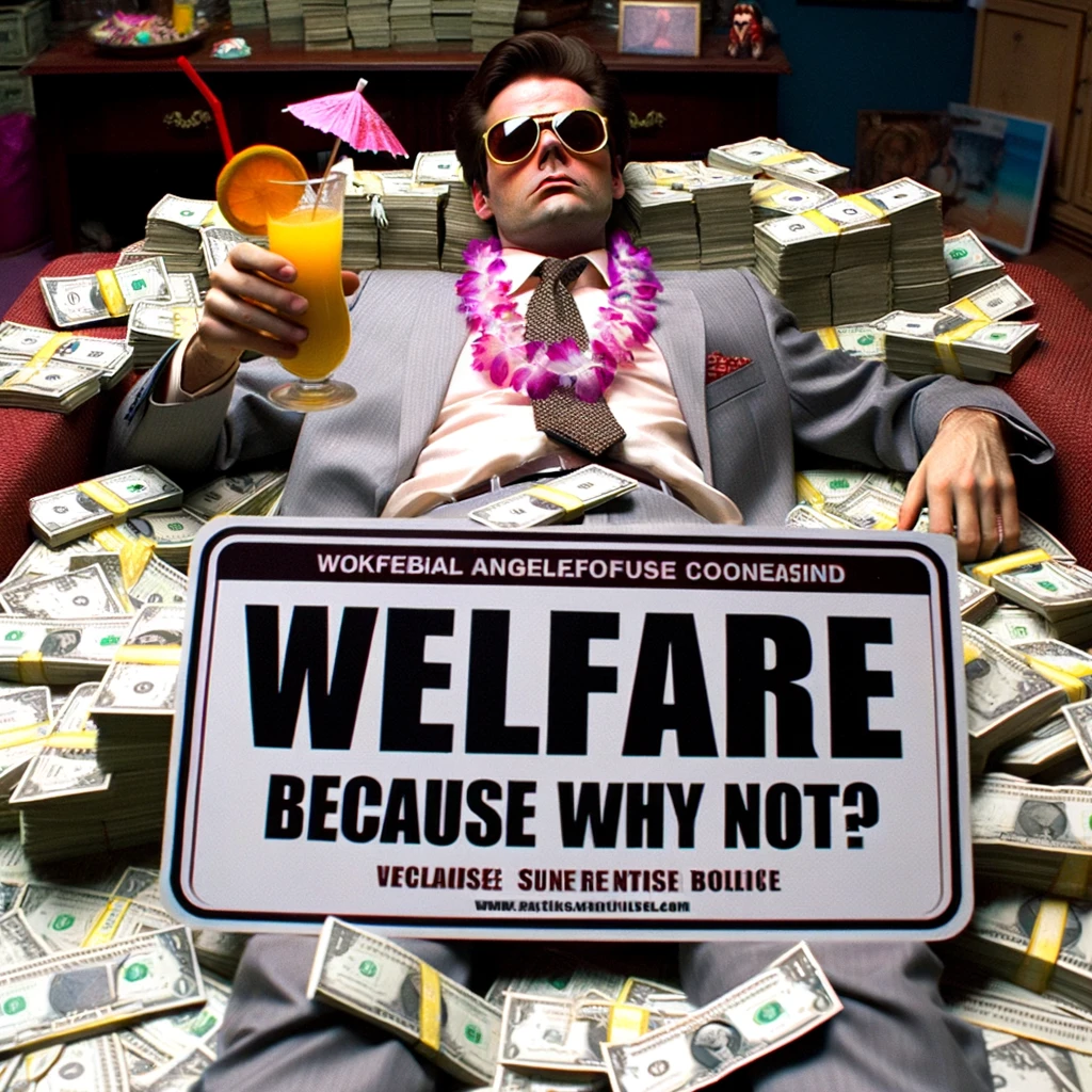 DALLE 2023 10 17 232203   Photo of a fictional character lying on a bed of cash wearing su