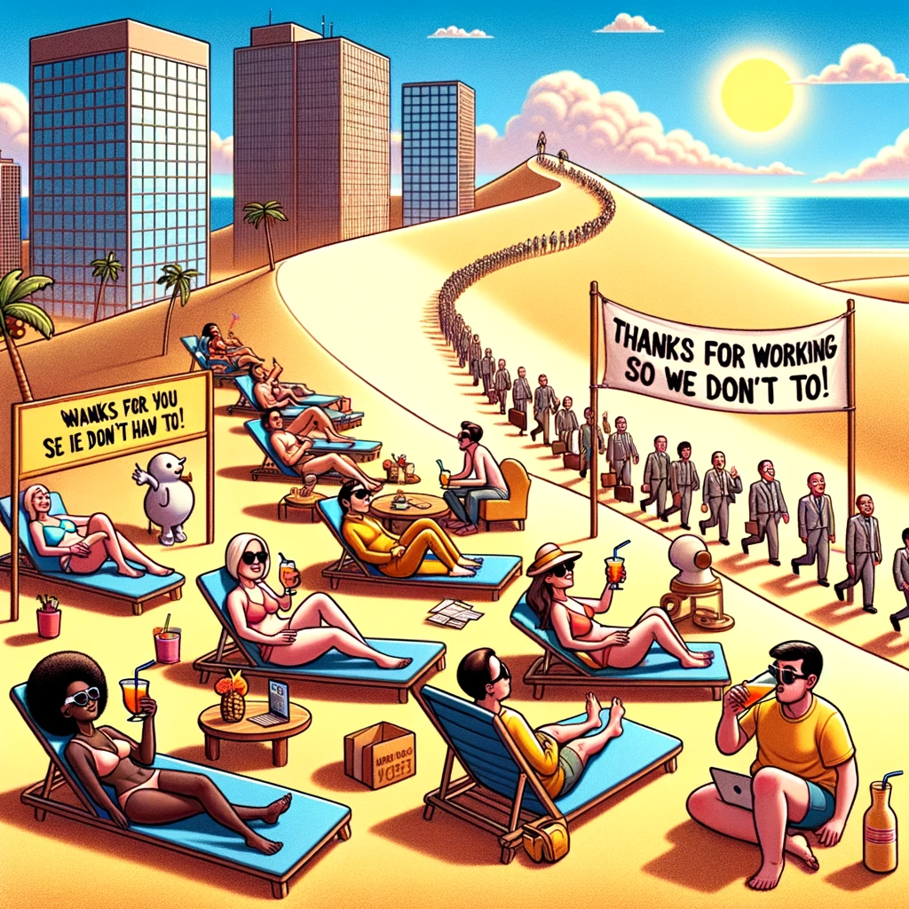 DALLE 2023 10 17 232225   Illustration of a sunny beach scene with diverse individuals loun