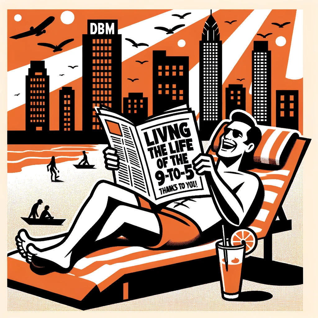 DALLE 2023 10 17 233157   Vector design of a man on a sunny beach reclining with a cocktai