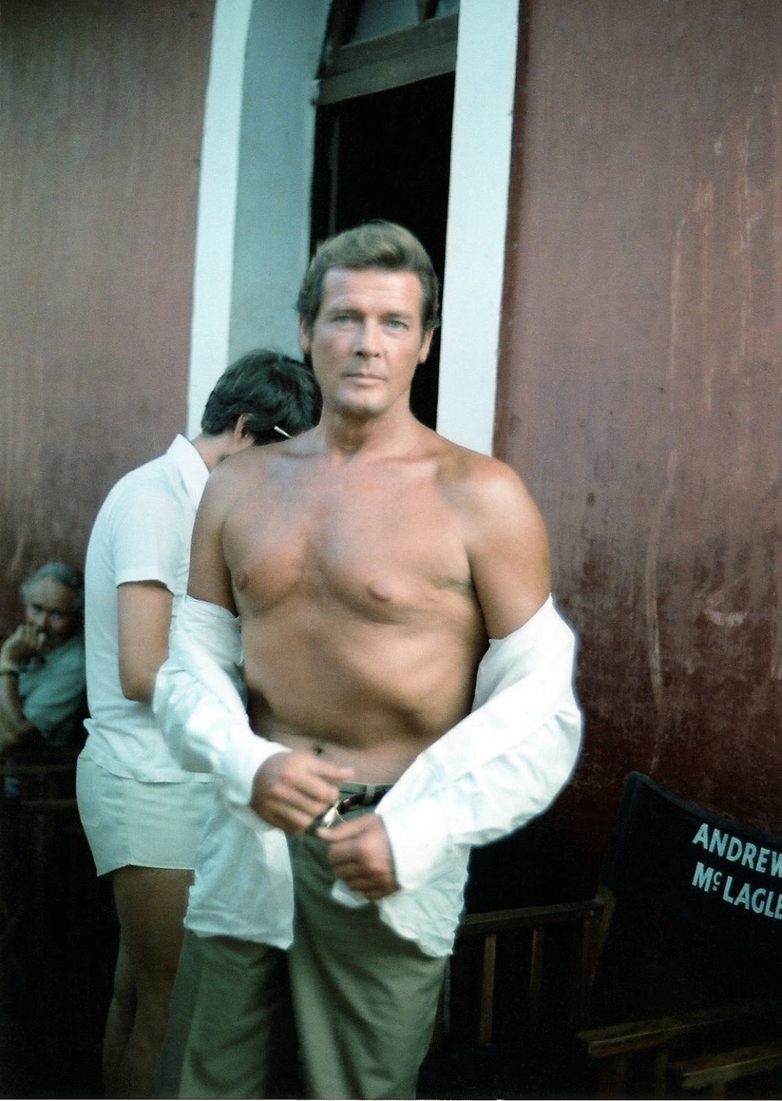 Roger Moore on set