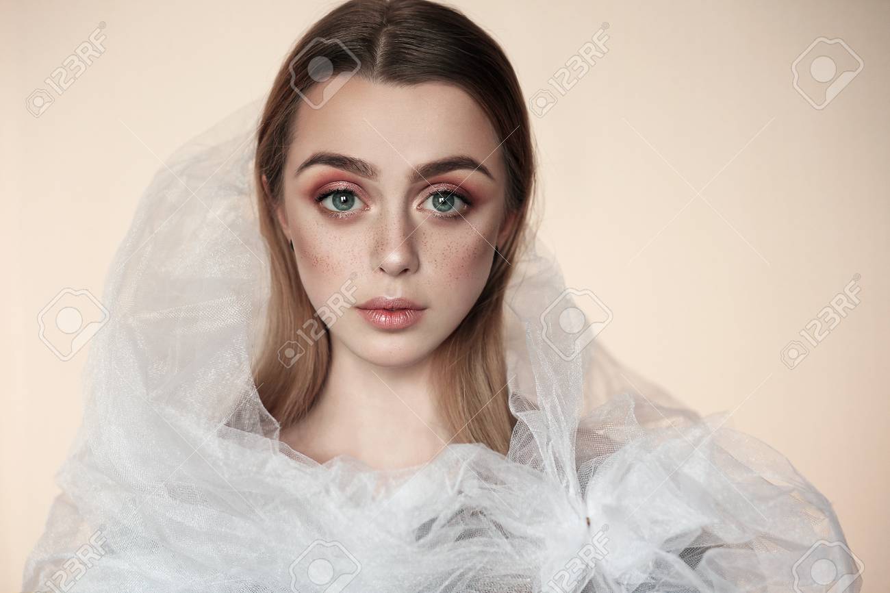 78206869 portrait of a young beautiful woman with big eyes
