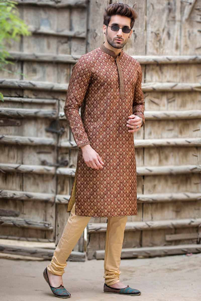 Brown poly cotton churidar men kurta pajama mkpa0894 1