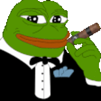 99 animated arm bowtie cigar closed mouth frog hand holding object pepe smile smoke smoking tu