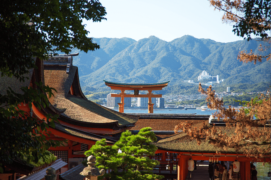 Itsukushima shrine on miyajima from the distance