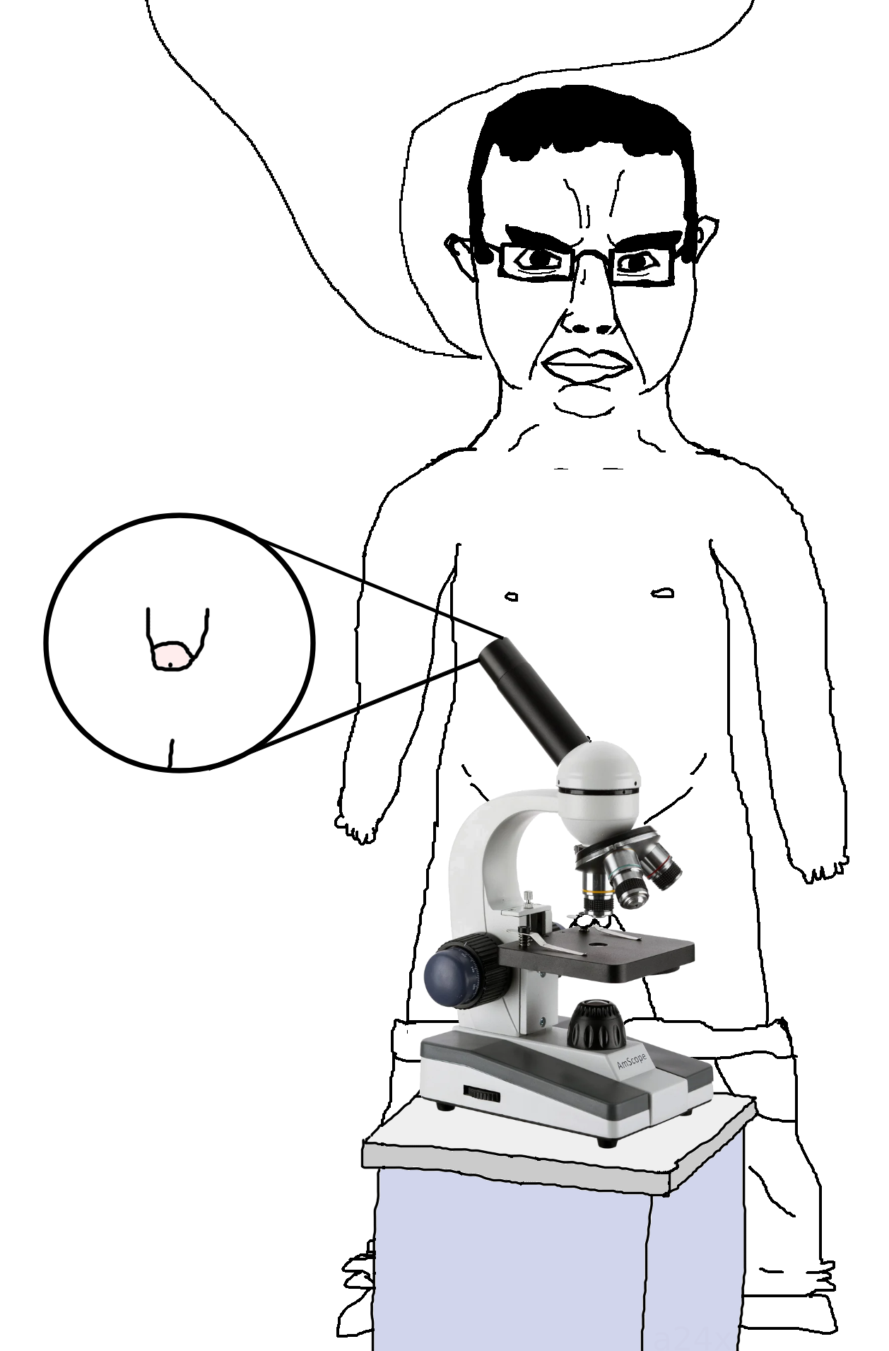 36411 arm closed mouth clothes glasses hair hand leg microscope penis quote speech bubble empt