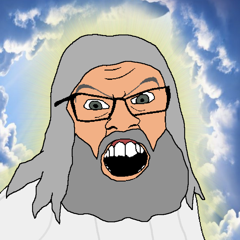 401 beard christianity clothes glasses glowing god green eyes grey hair hair heaven open mouth