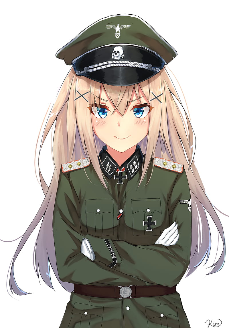 HD wallpaper anime anime girls long hair blonde blue eyes uniform waffen ss nazi world war ii 