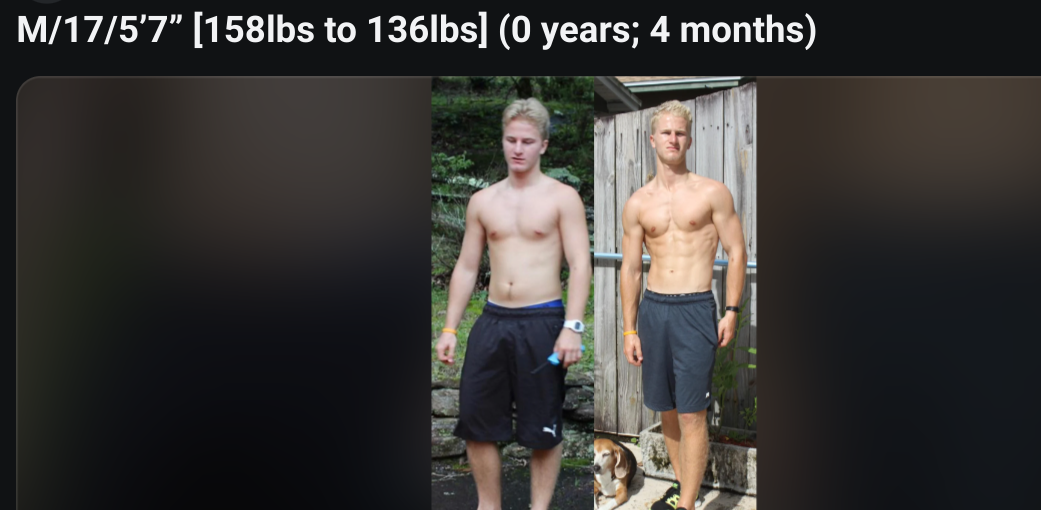 M 17 57 158lbs to 136lbs 0 years 4 months r Brogress