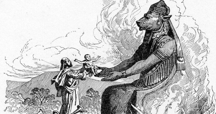 Man offering moloch a child