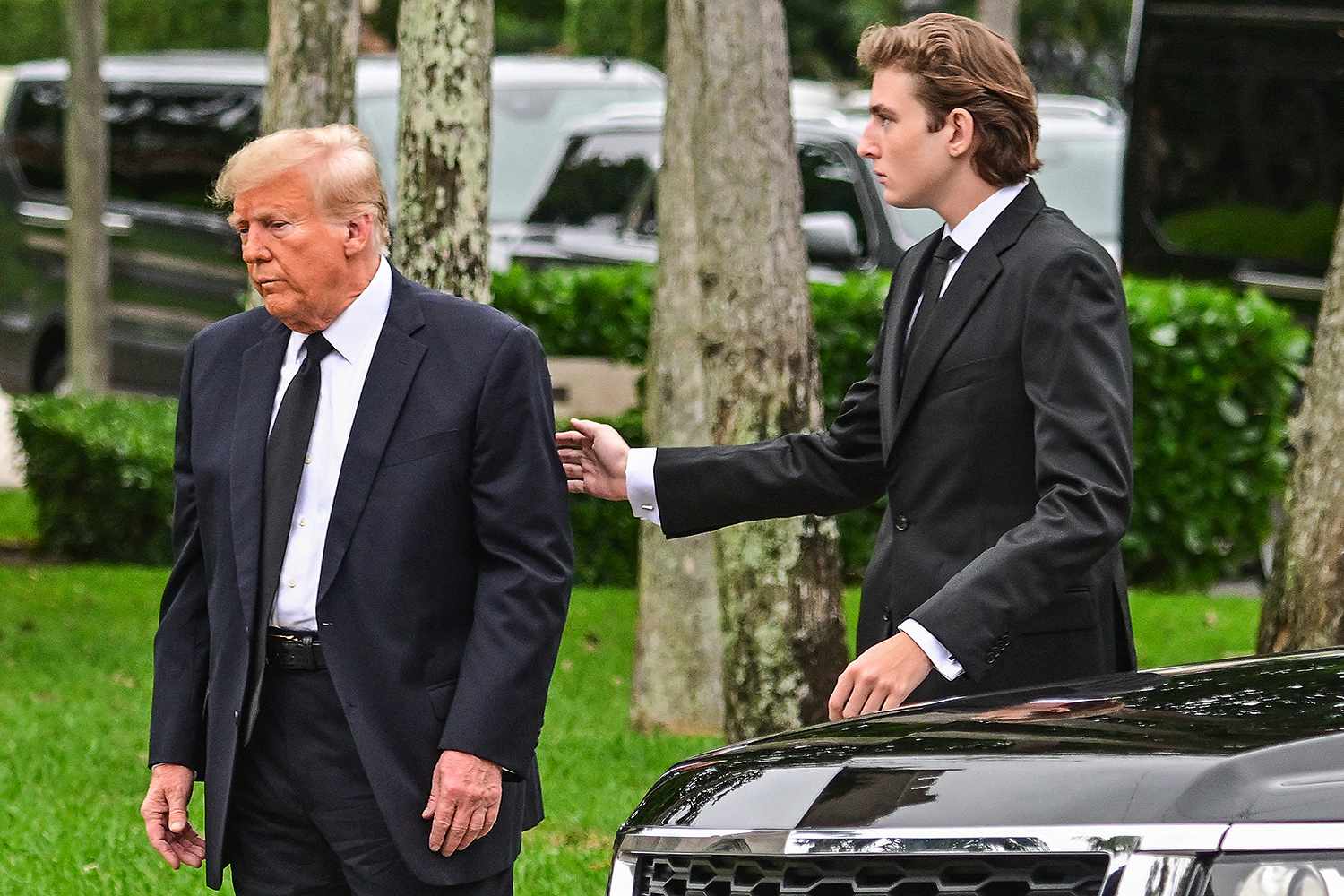 Donald Trump and Barron Trump attend the funeral of Amalija Knavs 031924 1 98f931e8ee44402b9d9