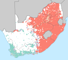 South Africa 2011 dominant population group map hex cells