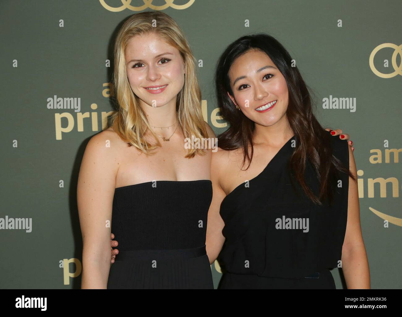 Erin moriarty left and karen fukuhara arrive at the amazon golden globes afterparty at the bev
