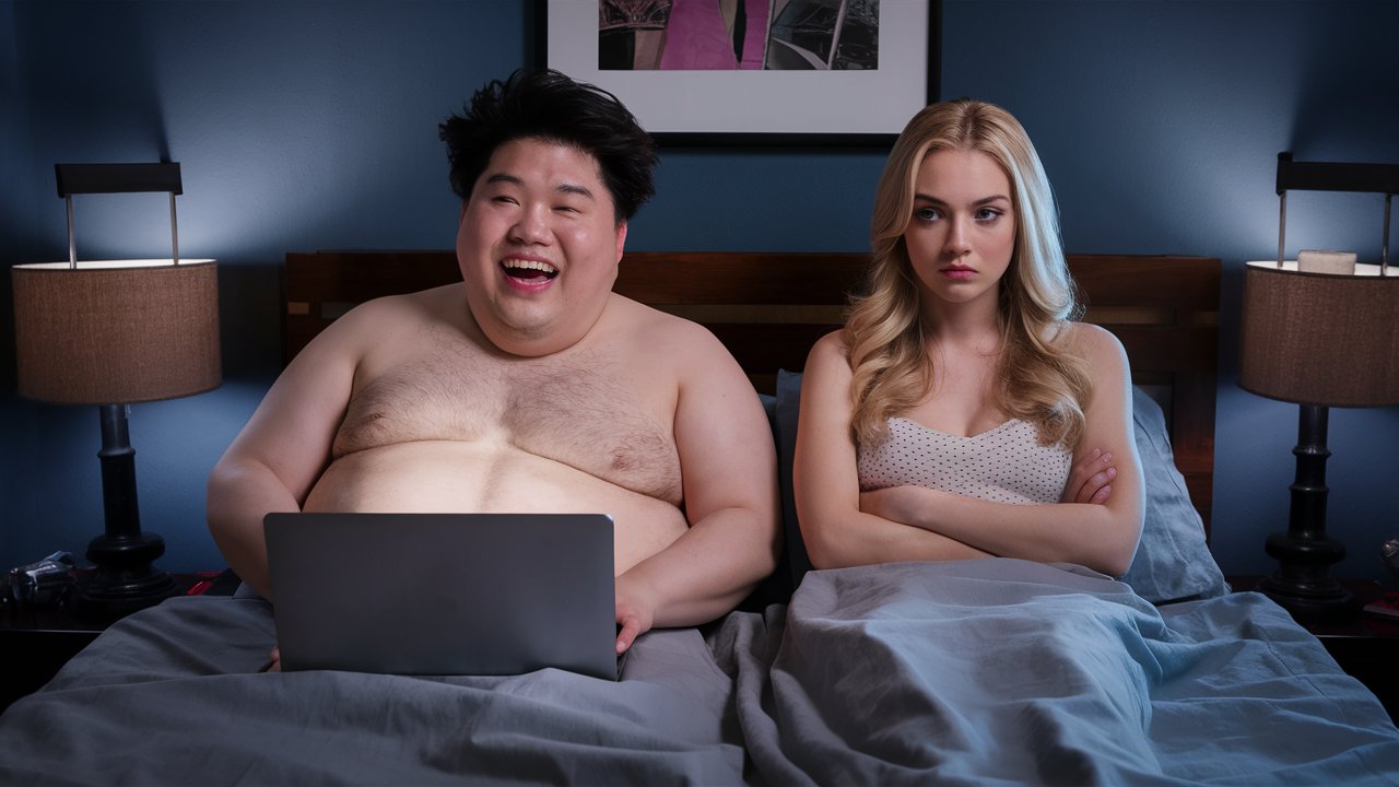 Topless chubby nerdy asian man laughing in bed and LmzByx1uTyu6bOcKC47piQ 50nZopCkSviVUo1RLF9