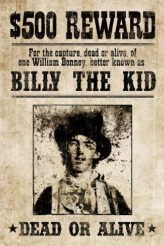 Billy the kid western wanted sign print poster