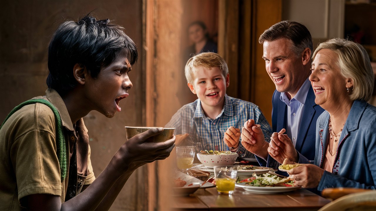 A poignant photograph capturing the contrast betwe Q4EvsEE4QpyA 1FhJZVG w y JMs4uvSFqPhVspC0m