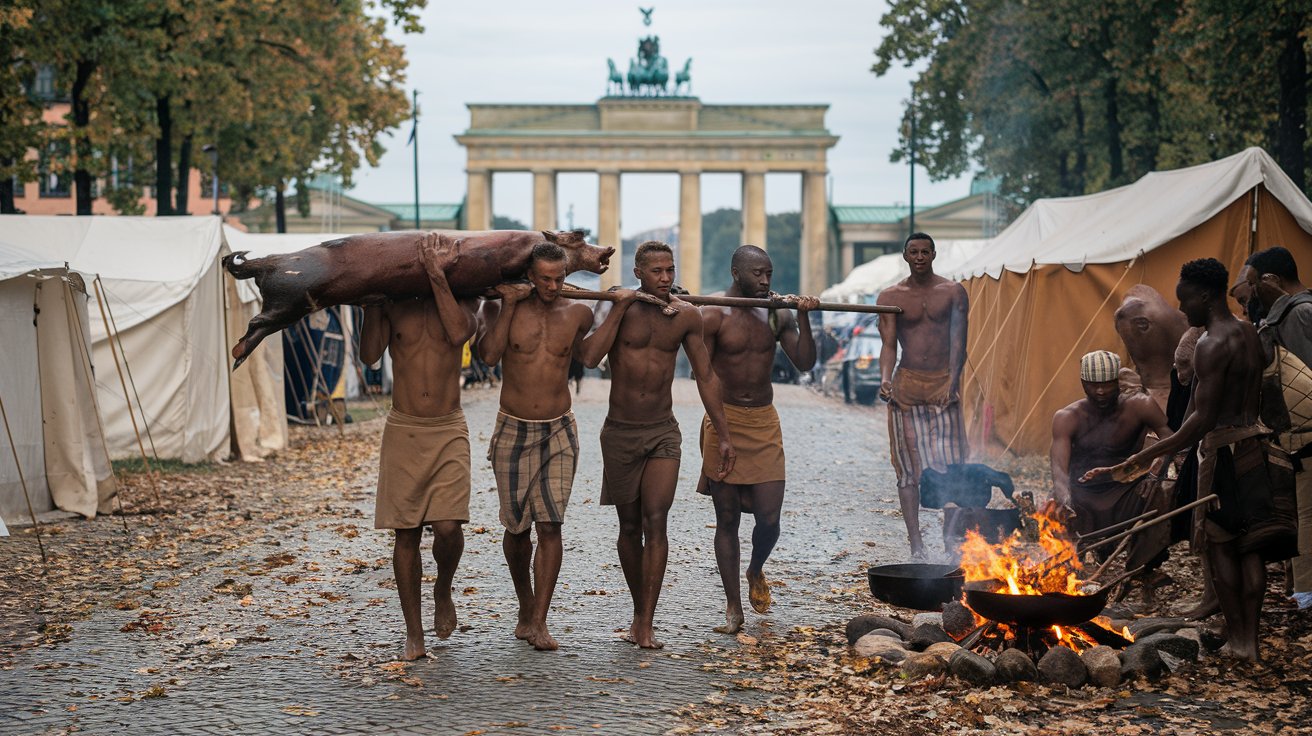 A photo of a group of african tribe men carrying a qZsa1m cQEC9quu9euu8 g ESzXZMtTRZezqWDmCgs