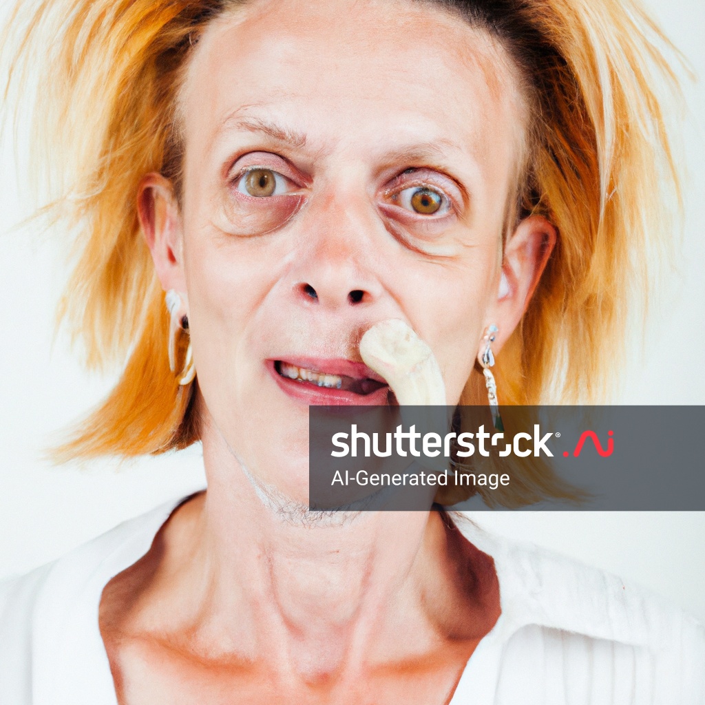 Stock photo ugly woman with big rabbit teeth blonde hair 2373330915