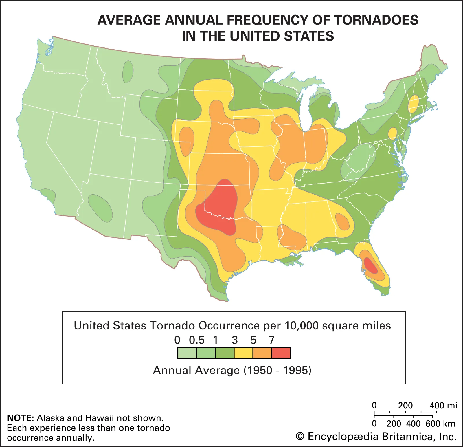 Map frequency tornadoes range Texas Nebraska Tornado
