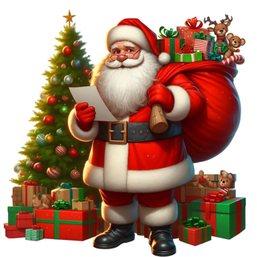 Pngtree merry christmas character santa claus with gifts and postcard png image 14201678