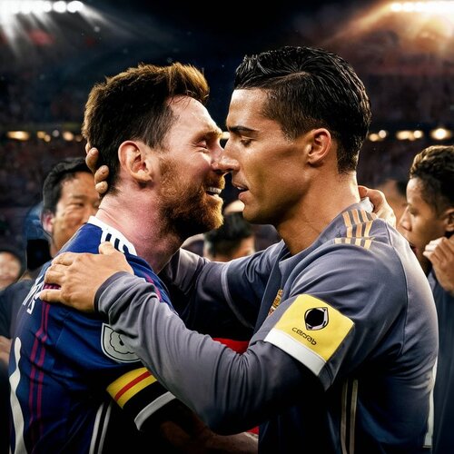 Messi y Cr7 besandose