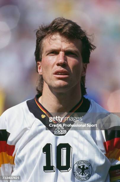 German footballer lothar matthaus pictured lining up before playing for germany in a 1993 us