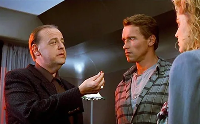 Screenshot from 1990 film Total Recall which scholars connect to The Matrix1999