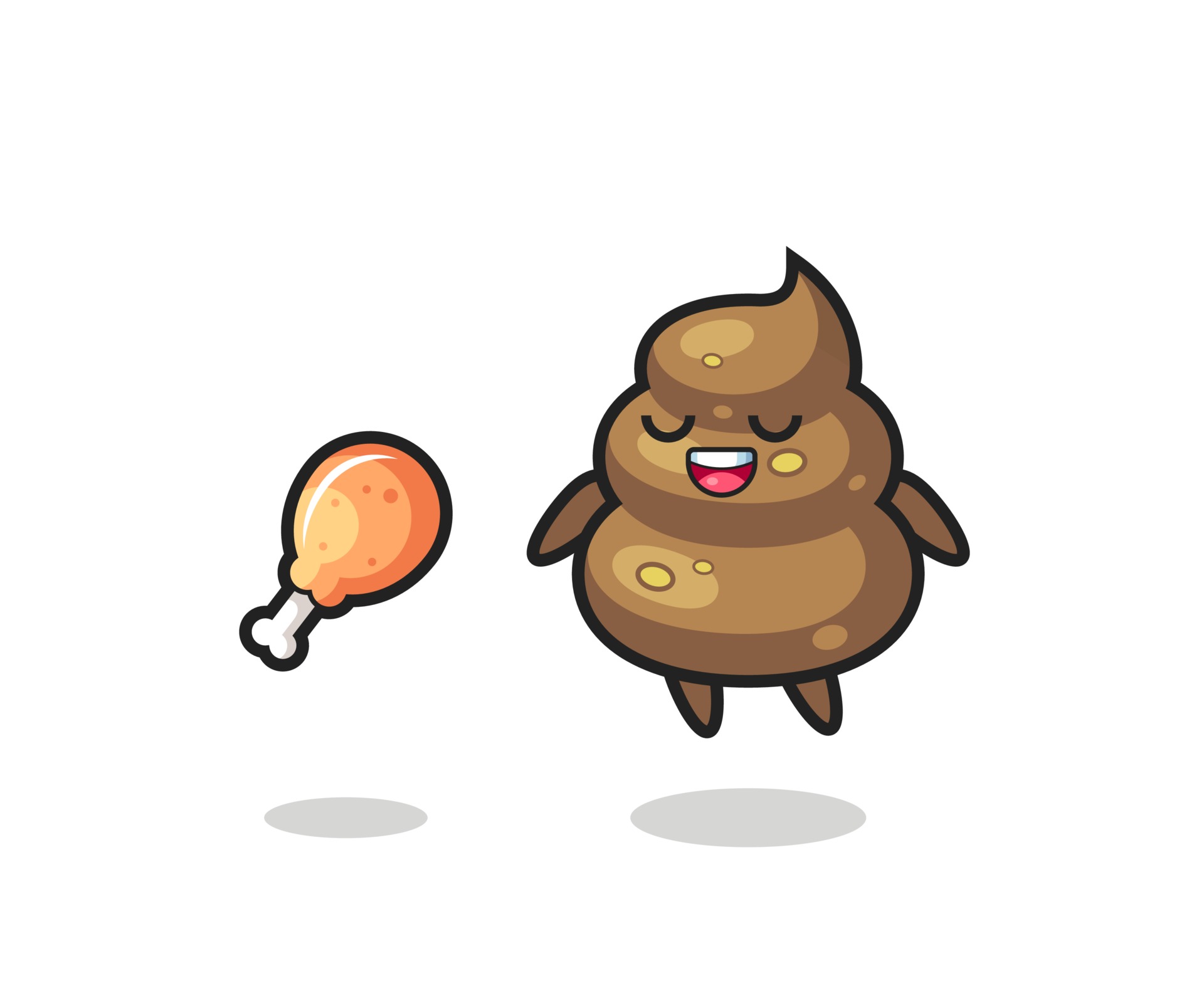 Vecteezy cute poop floating and tempted because of fried chicken 