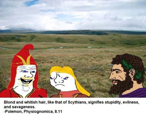 Greeks considered light blonde hair to be a sign of savagery Greeks considered light blonde hair to be a sign of savagery