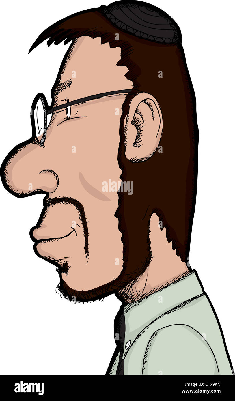 Side view of caucasian jewish man in beard and skullcap CTX9KN