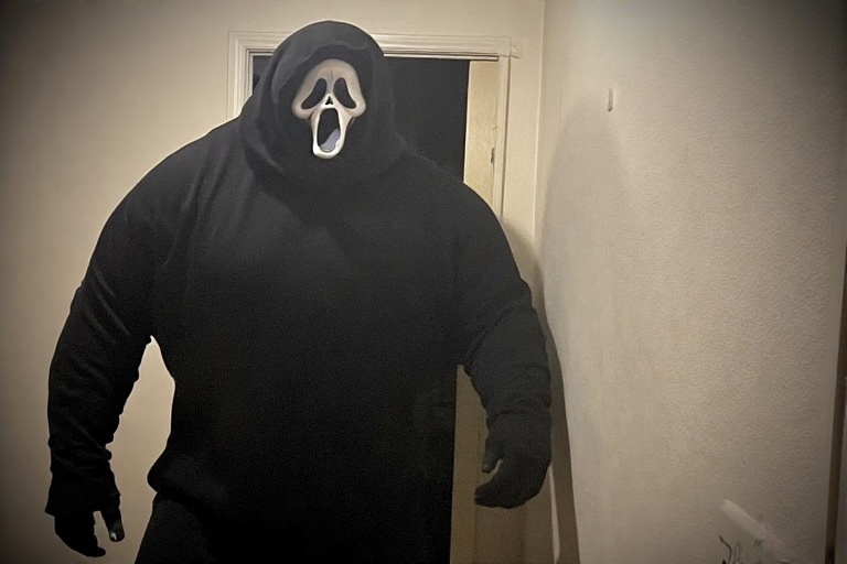 A casual photo of ghost face e