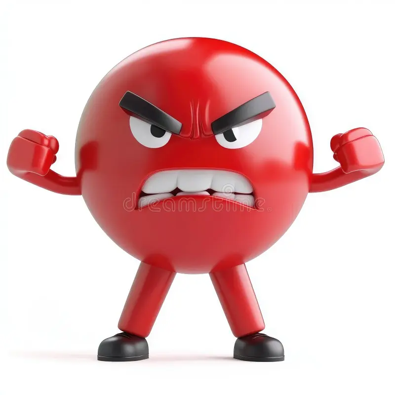 D rendered red emoticon displays anger clenched fists demonstrating strong emotion angry red 