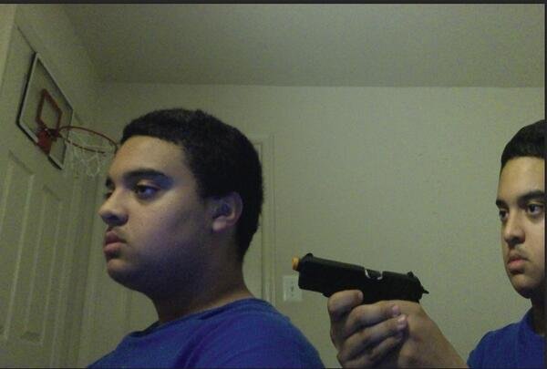 Guy pointing gun at self meme 3