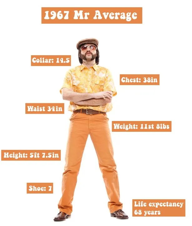 PAY 1970s vintage orange hawaiian shirt man stands isolated on white