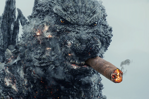 Godzilla smoking a stogie