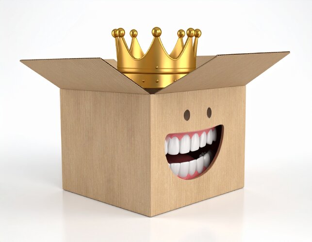 Firefly_big_cardboard_box_with_smiley_teeth_and_crown_514221.jpg