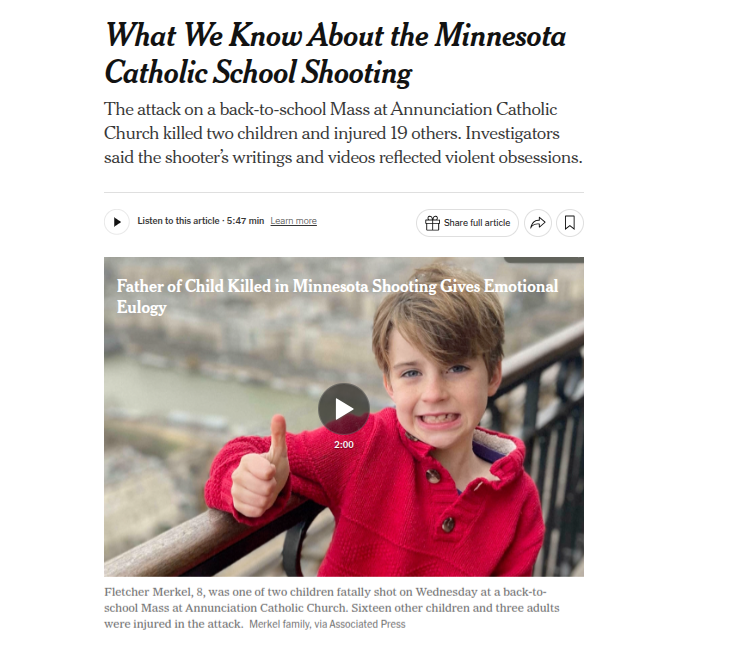 What We Know About the Minneapolis Catholic School Shooting The New York Times 09 10 2025 06 2