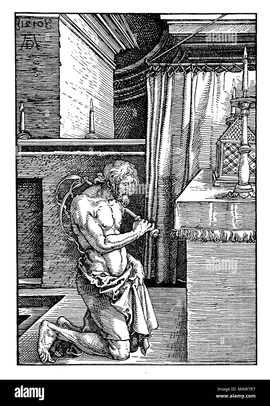 Flesh mortification i am a flagellate penitent by albrecht drer year 1510 engraving MAW7R7