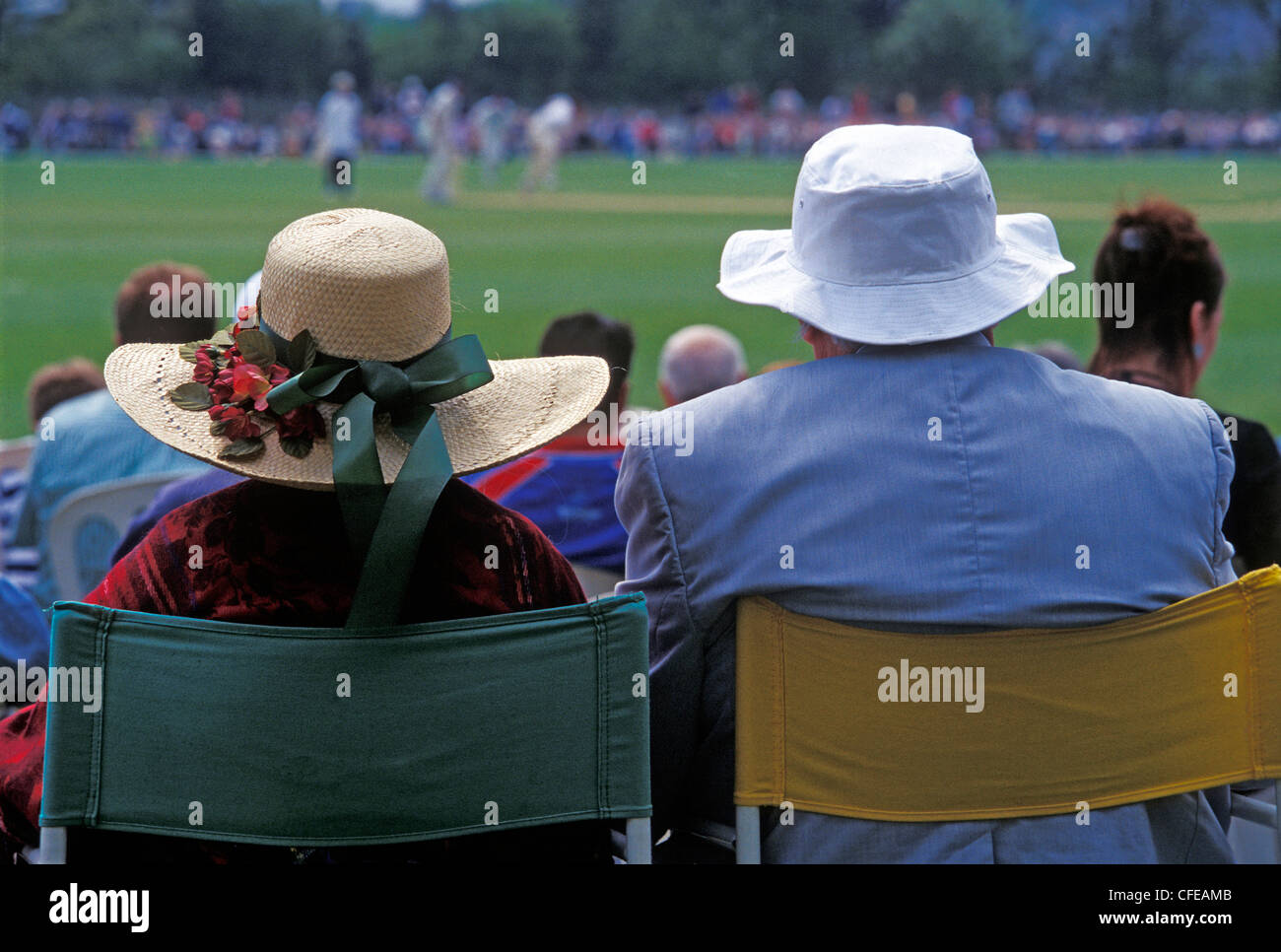 An elderly couple watching a cricket match hastings england uk CFEAMB