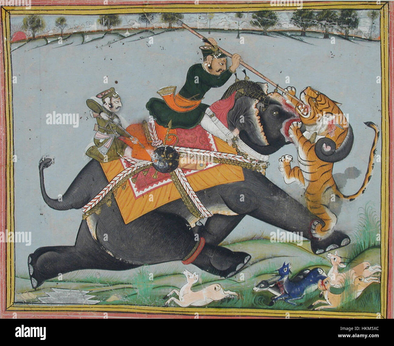 This painting from 1860 depicts raja ram singh i an indian ruler spearing HKM5XC