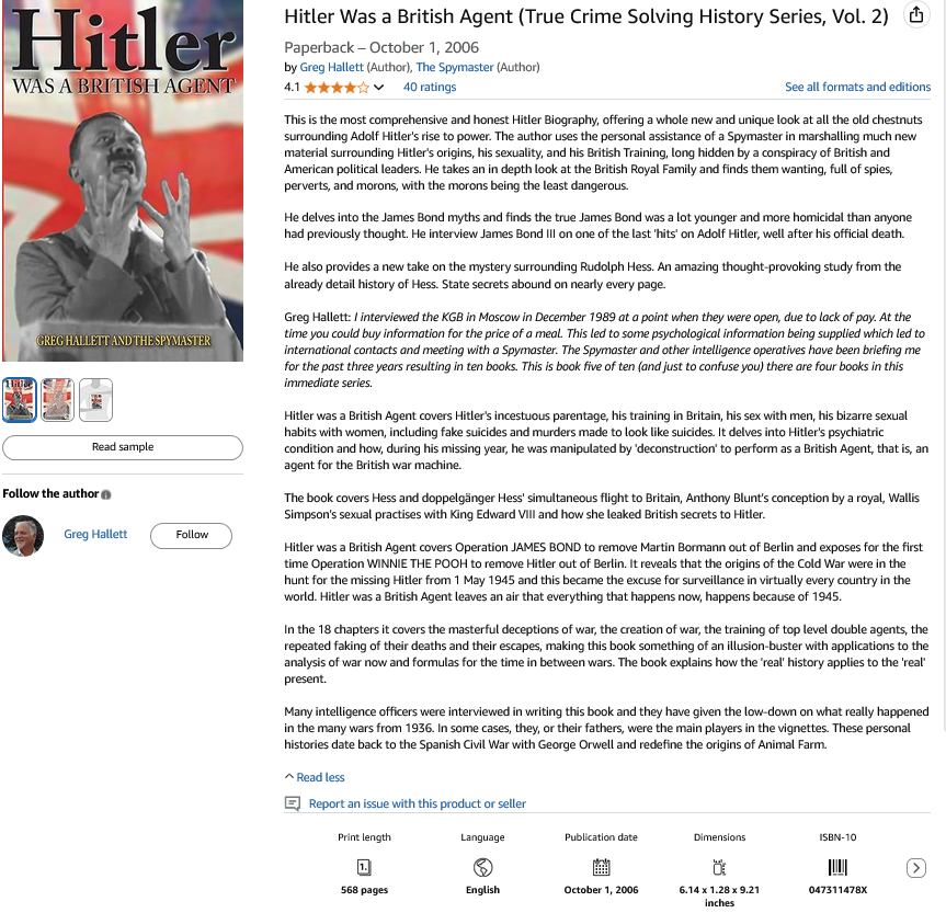 Hitler Was a British Agent True Crime Solving History Series Vol 2 Hallett Greg Spymaster T Hitler Was a British Agent True Crime Solving History Series Vol 2 Hallett Greg Spymaster T