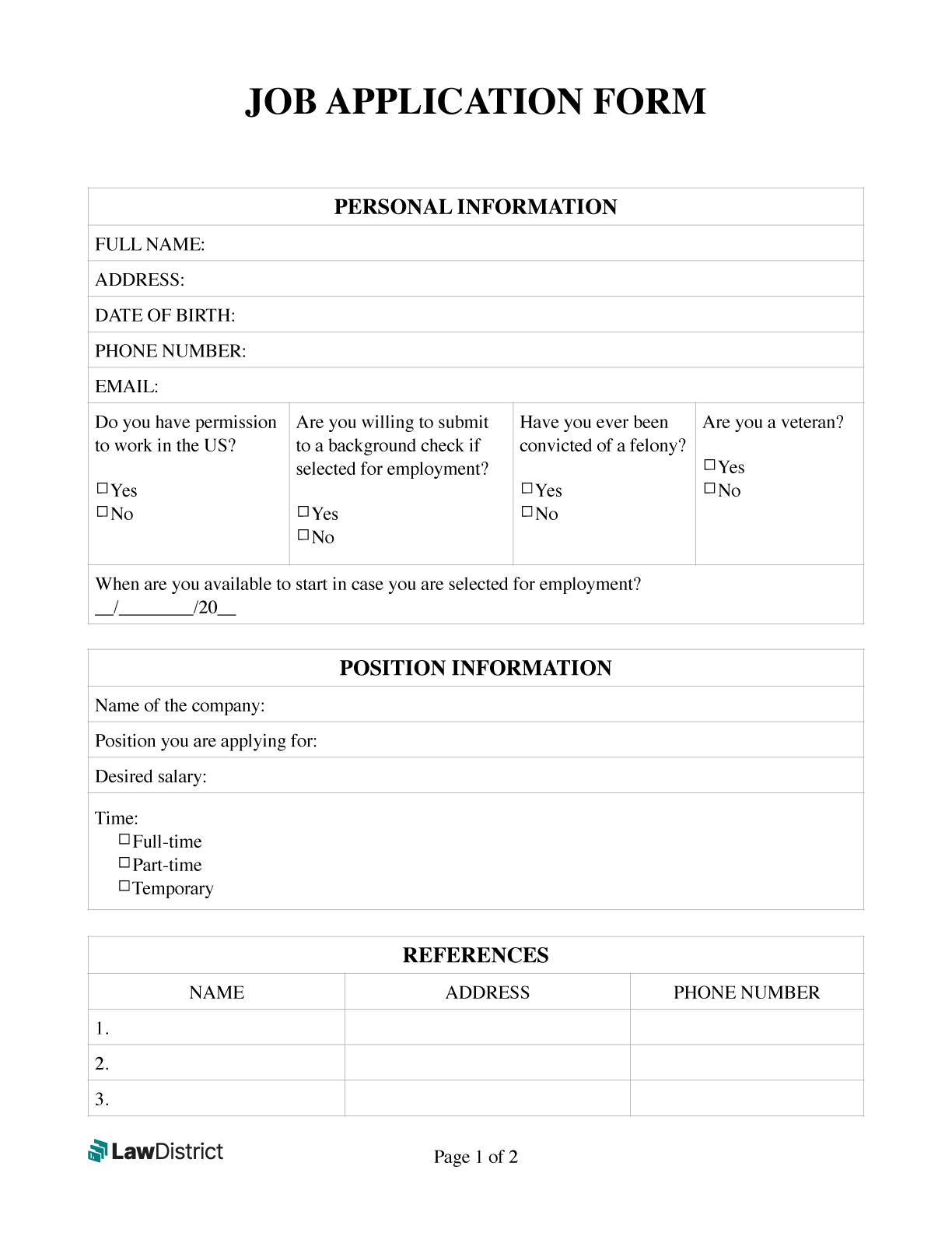 Job application sample