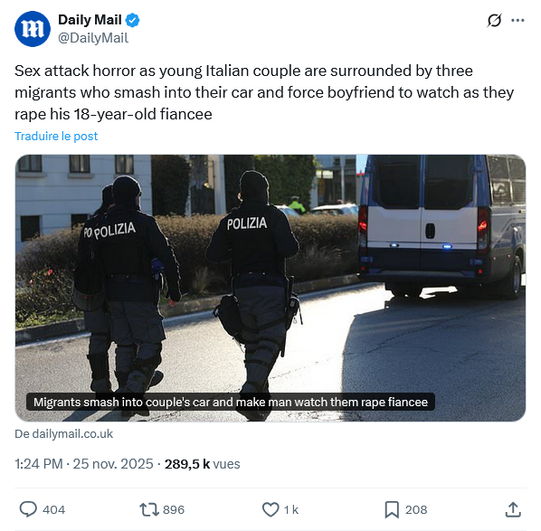 Screenshot 2025 11 25 at 18 02 07 Daily Mail sur X Sex attack horror as young Italian couple a