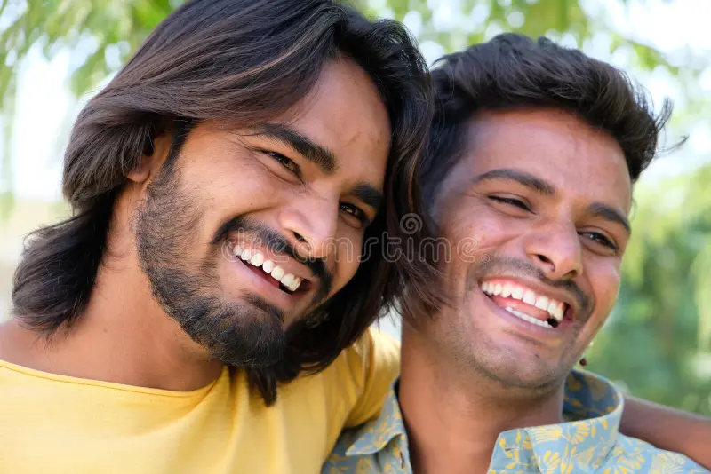 Portrait two cheerful indian friends outdoor place portrait two cheerful indian friends outdo