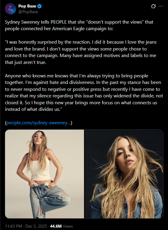 Sydney sweeny apology