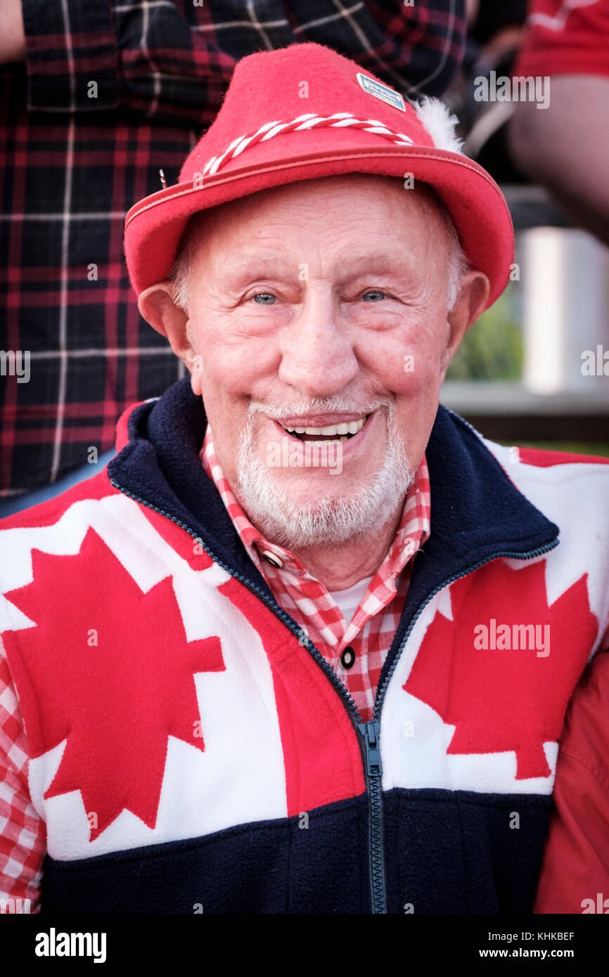 Portrait of male canadian patriotic senior citizen celebrating canada KHKBEF
