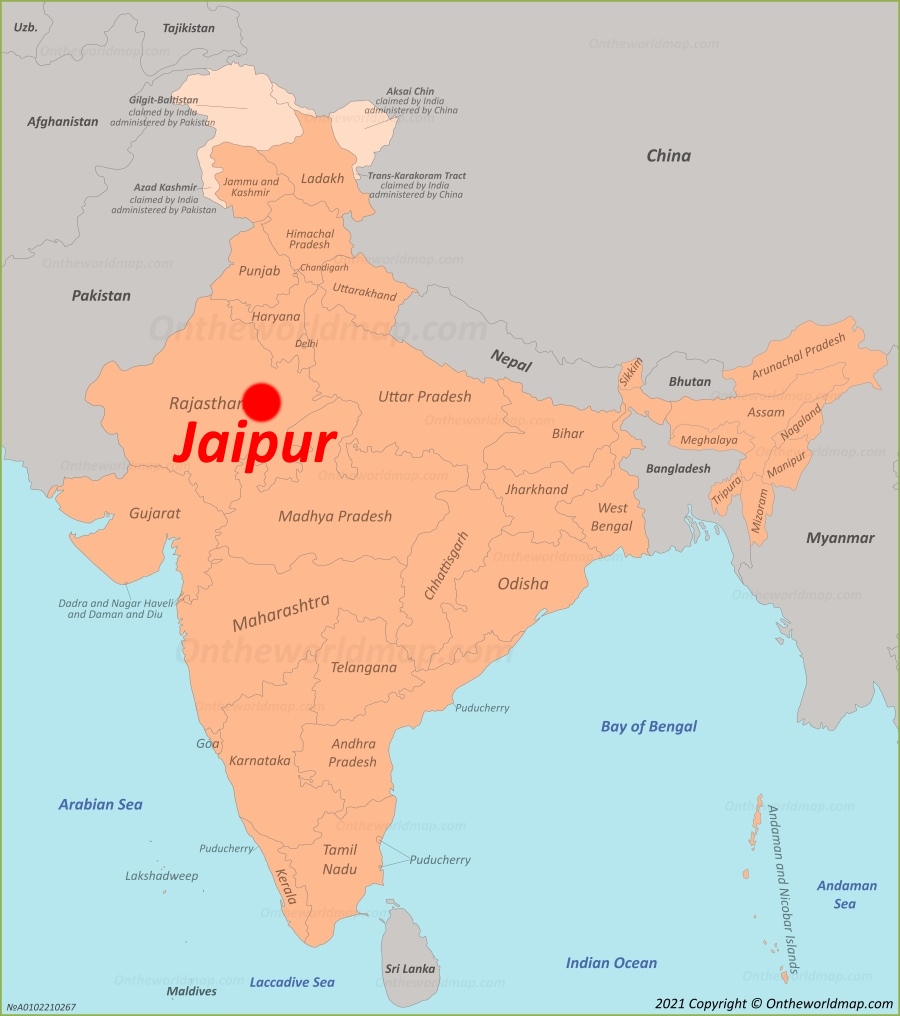Jaipur location on the india map