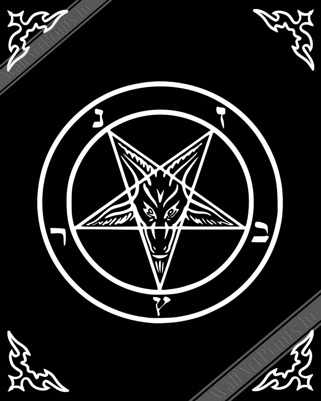 Satanic goat poster white on black sigil of baphomet poster satanic goat pentagram print white