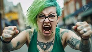 Angry Young Punk Girl With Green Hair Screaming In The Street. Stock Photo,  Picture and Royalty Free Image. Image 211332886.