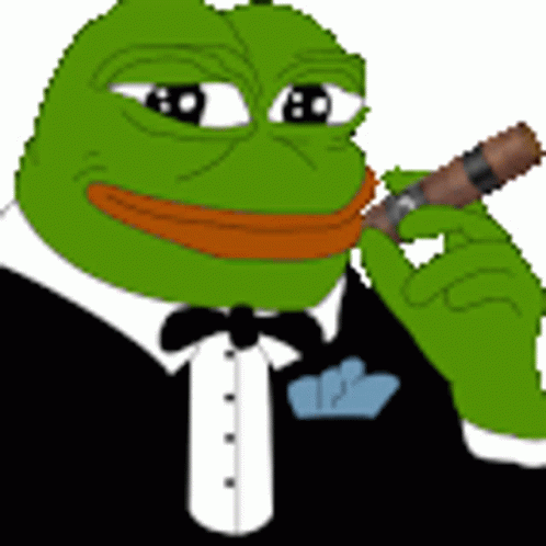 The goofy ass frog with the suit and cigar